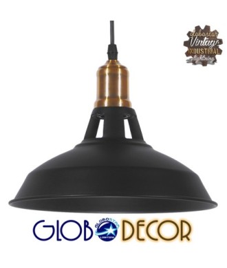 GLOBOSTAR® ANER 01073 Vintage Κρεμαστό Φωτιστικό Οροφής με Ντουί 1 x E27 AC 220-240V IP20 - Μαύρο & Χρυσό - Μ27.5 x Π27.5 x Υ19cm